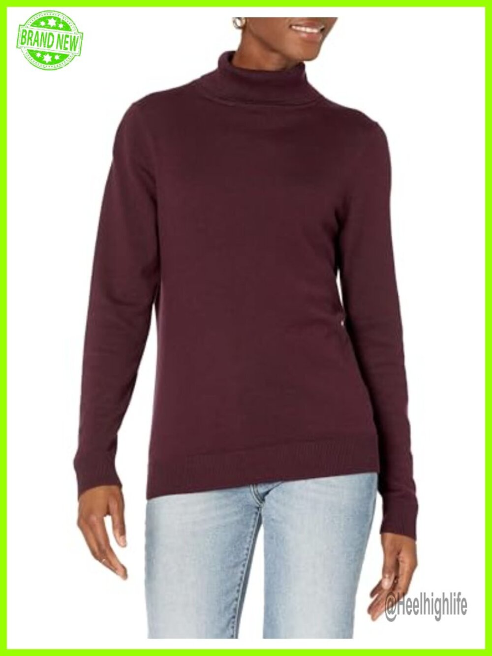 Essentials Women's Classic-Fit Lightweight Cotton Blend Turtleneck Sweater